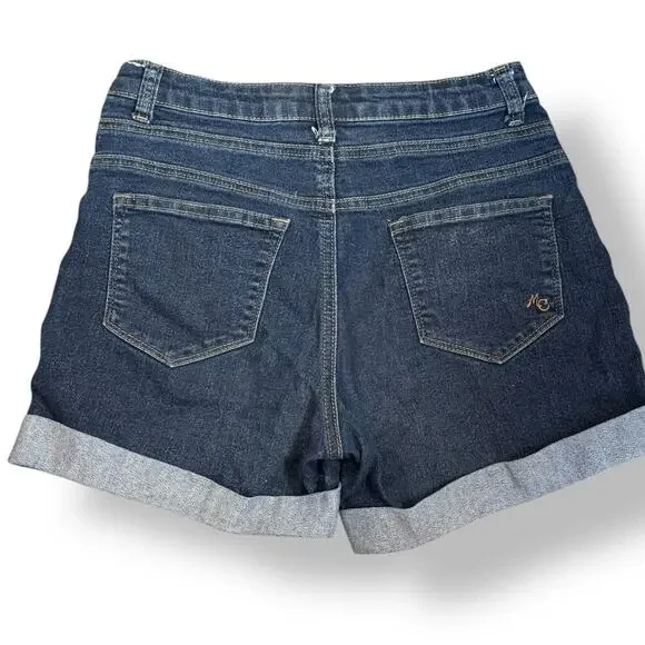 ModCloth Dark Wash High Waist Cuffed Jean Shorts Button Fly Denim Retro Pinup - Picture 8 of 9